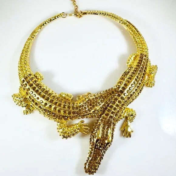 Gold Crocodile Statement Necklace - Picture 2 of 4